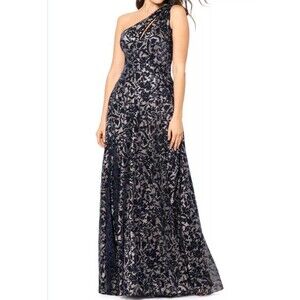 Betsy & Adam Women's One Shoulder Foil Print Chiffon Gown Dress Sz: 8